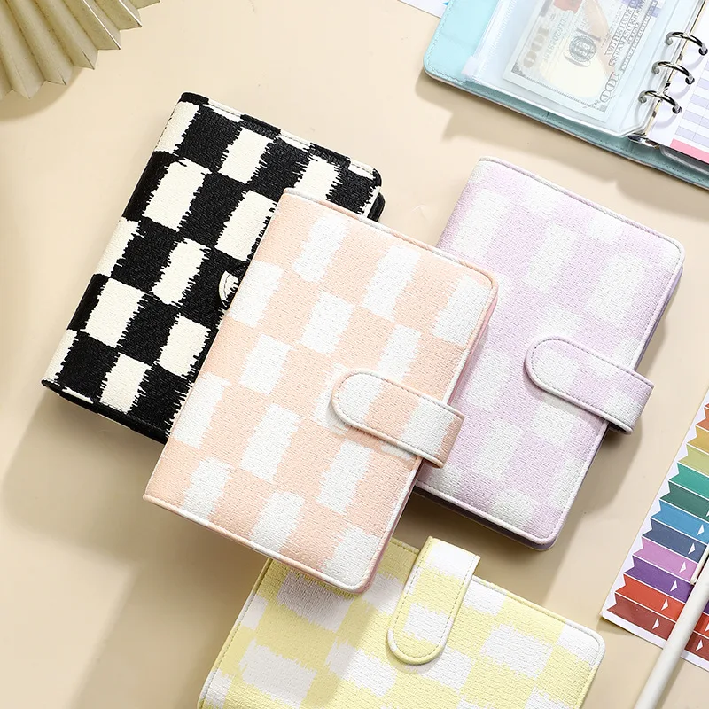 

Cloth Pattern Grid Color A6 PU Leather DIY Binder Notebook Covers Diary Books Schedule Only Covers School Stationery