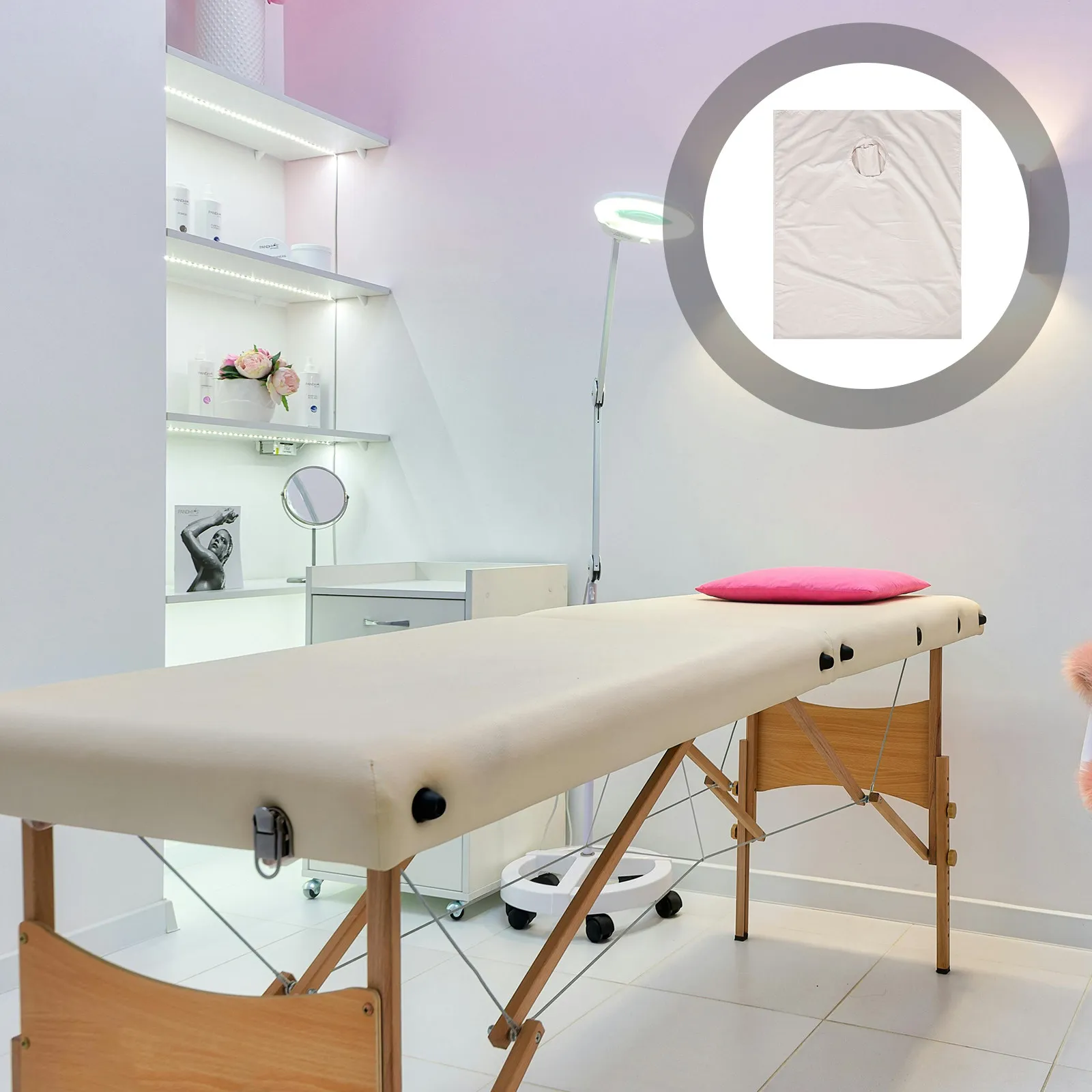 Washable Knitted Cotton Massage Sheet with Hole Elastic Table Cover for Spa and Beauty Salon Comfortable Quick-Drying Reusable