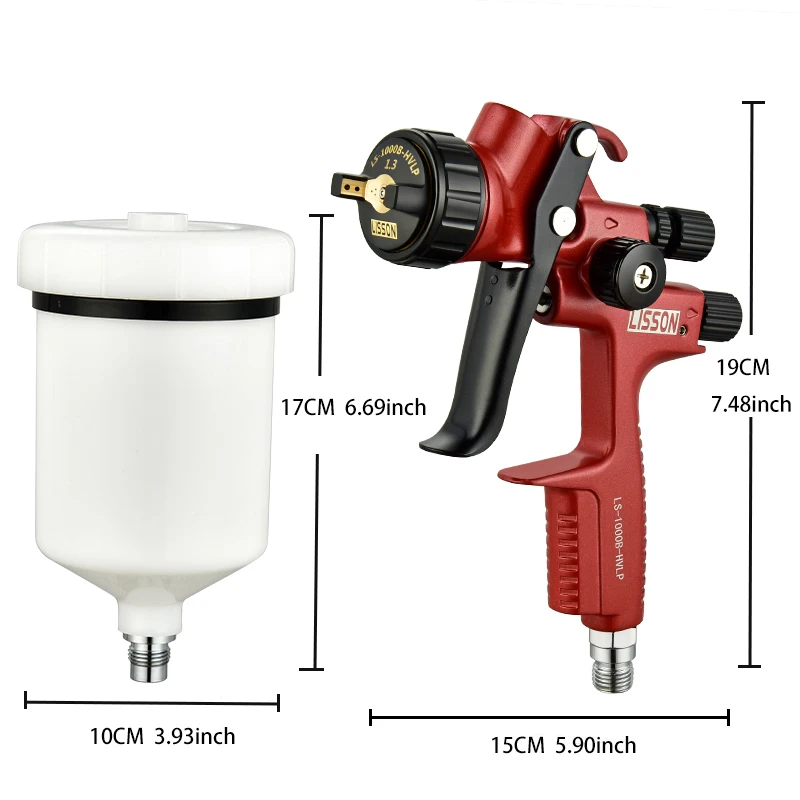 Professional HVLP Spray Gun with 1.3mm Nozzle, HVLP High Atomization Adjustable Flow Pneumatic Gravity Feed Paint Gun, for Cars,