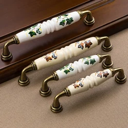 Antique Ceramic Flower Dresser Shoe Door Knob Wardrobe Kitchen Cabinet Door Handle Drawer Handle and Knobs Furniture Hardware
