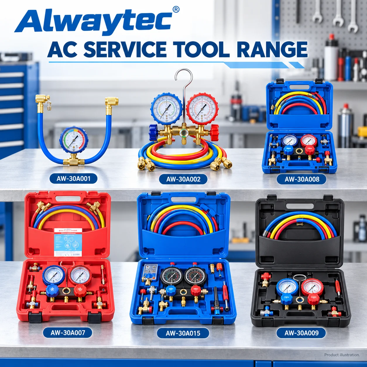 Automotive AC Manifold Gauge Set Refrigerant Charging Tool Kit with Pressure Gauges Hoses and Couplers