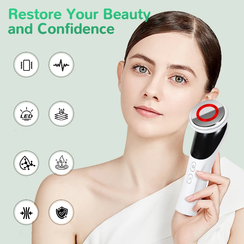 ใหม่ 4 in 1 อุปกรณ์ยกกระชับใบหน้า EMS Microcurrent ฟื้นฟูผิว LED ใบหน้าคอกระชับนวด Face Beauty Care อุปกรณ์
