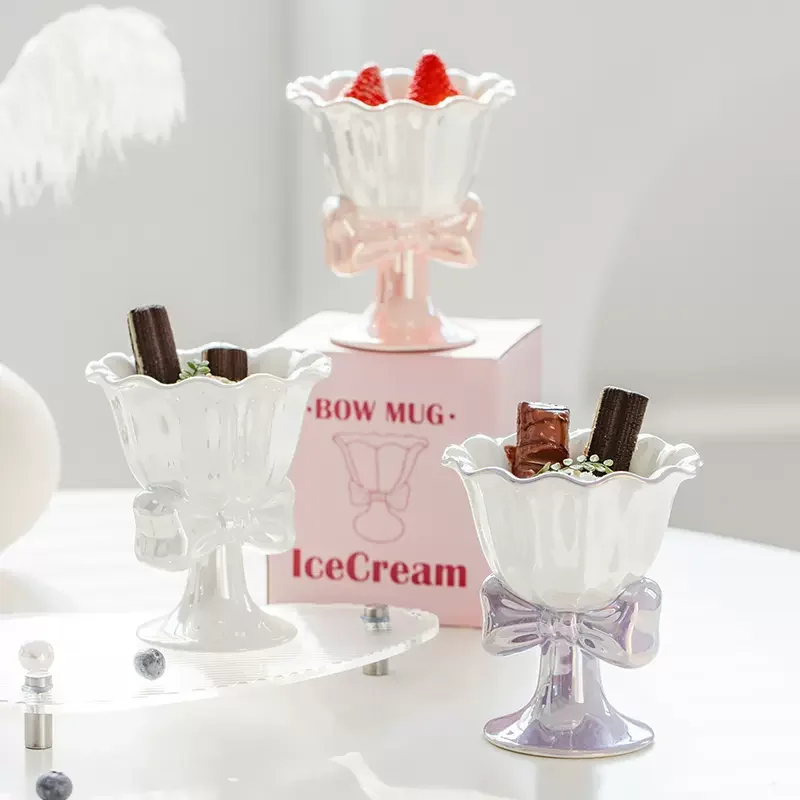 

Fantasy Bowknot Ceramic Ice Cream Cup Milkshake Cup Dessert Juice Goblet Safety Healthy Creative Cute Exquisite Birthday Gift Mu