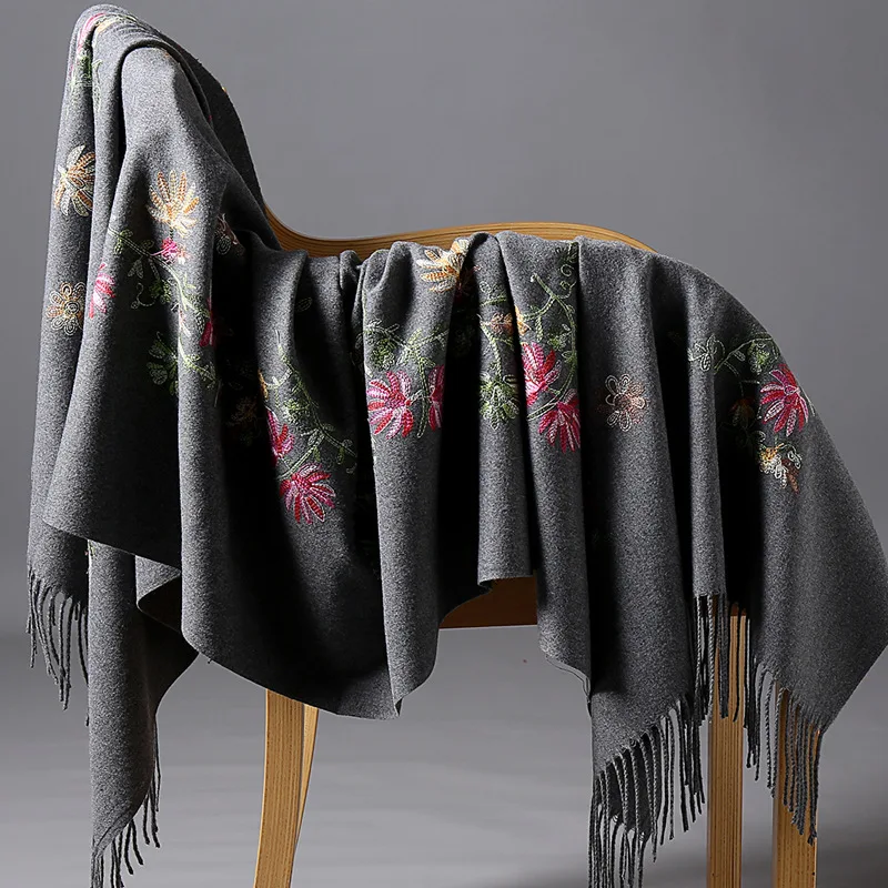 Women Embroidery Paisley Pashmina Thicken Warm Winter Cashmere Scarf Lady Tassel Shawl Blanket Scarves Bufanda Mejur Wraps