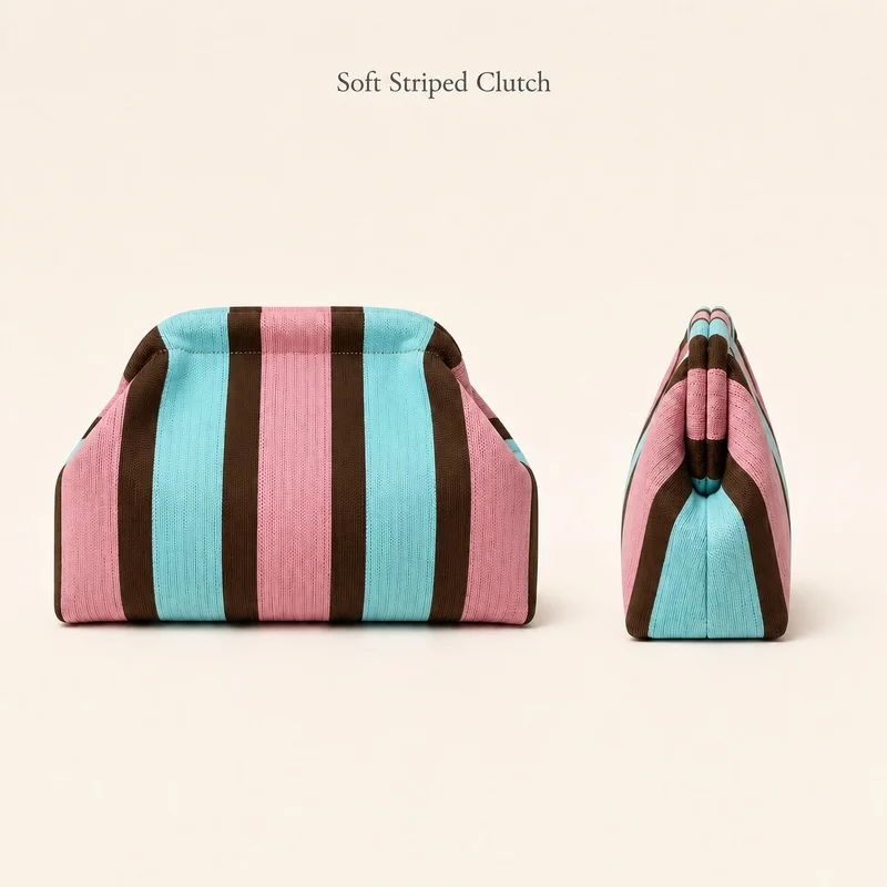 Women'S Striped Knit Clutch Bag Color Block Soft Pouch Handbag Large Capacity Foldable Purse For Party Dinner Daily