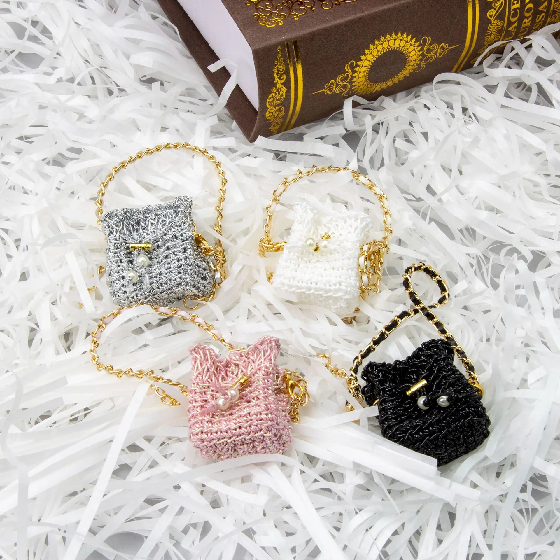 

Small Knitted Leather Dual-Pocket Mini Bag College-Style Square Doll Accessory Various Styles Available