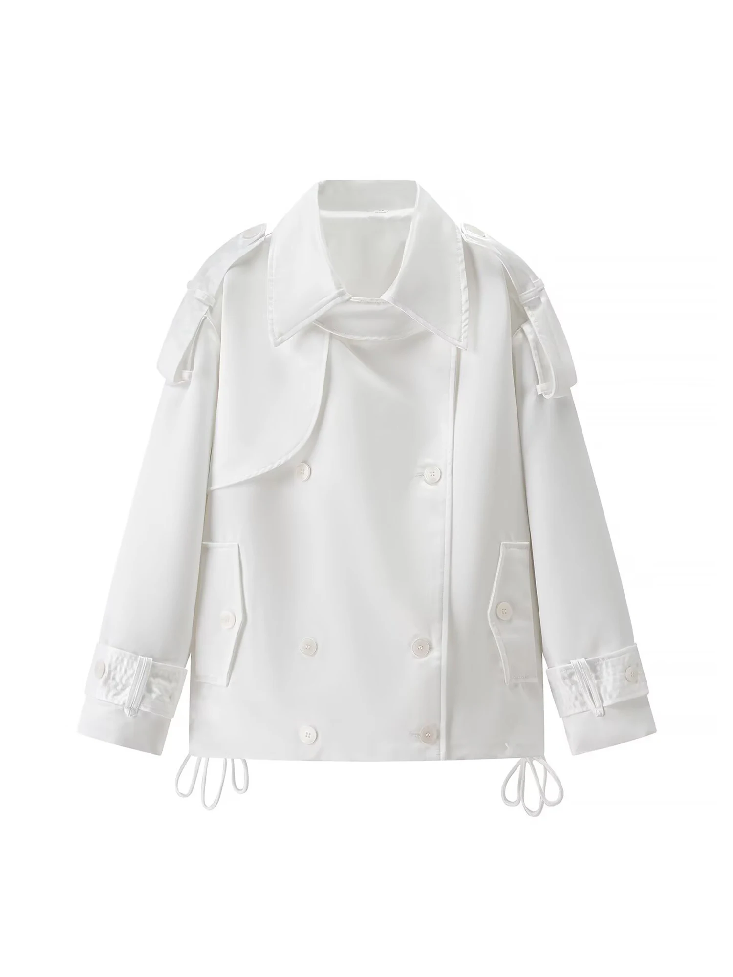 

Women White Trench Coat Korean Style Cropped Windbreaker Harajuku Vintage Double Breasted Long Sleeve Outerwear Autumn Clothes