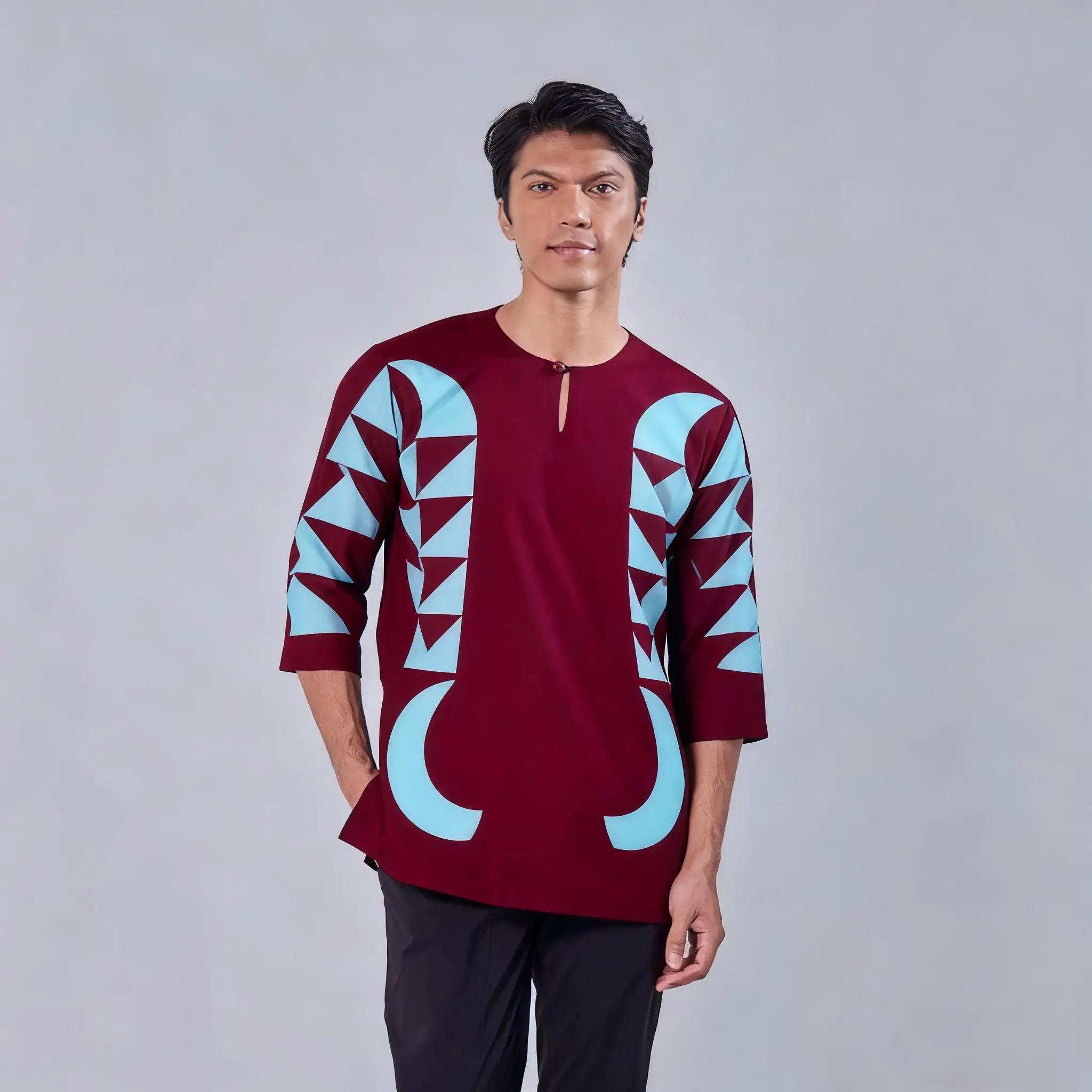 الرجال المسلمات الإسلامية العربية عباية قصيرة الأكمام تي شيرت العرقية طباعة الوقوف طوق الشباب 2026 معطف فاخر ملابس عصرية غير رسمية