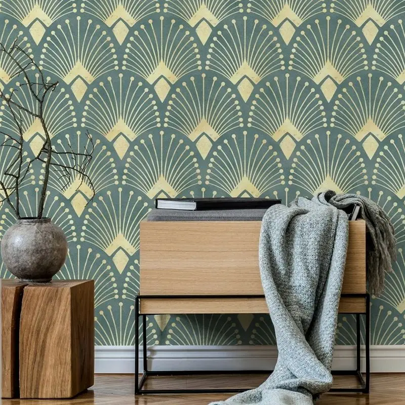 

Обои с декоративным художественным декором, элегантные бирюзовые самоклеящиеся обои с золотыми узорами декора, шикарные настенные рисунки на бирюзовой основе, 50 см * 300 см