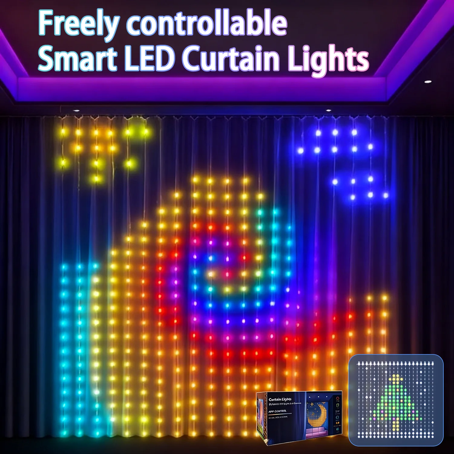 LED Curtain Lights RGB Light String App Control Smart Waterproof DIY Fairy Light USB Plug Text Pattern for Holiday Decoration