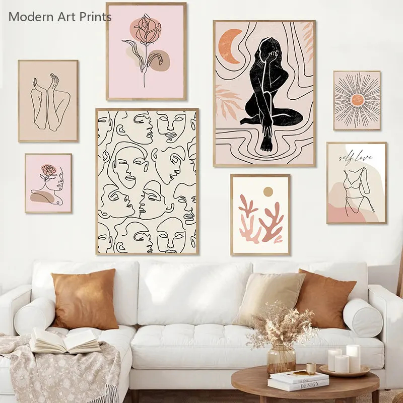 

Boho Abstract Face Geometric Line Body Wall Art Posters Canvas Painting Print Picture for Living Room Interior Home Decoration