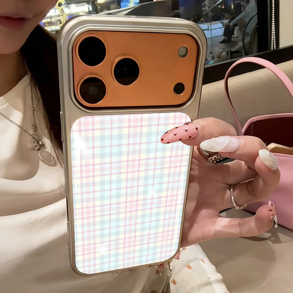 Einfache blaue karierte Drop-Glue INS Hülle für iPhone 15 17 13 Pro Max Phone 11 12 ProMax 14 15 16 Plus Hüllen Stoßfeste Luxus-Fundas – Detail 16