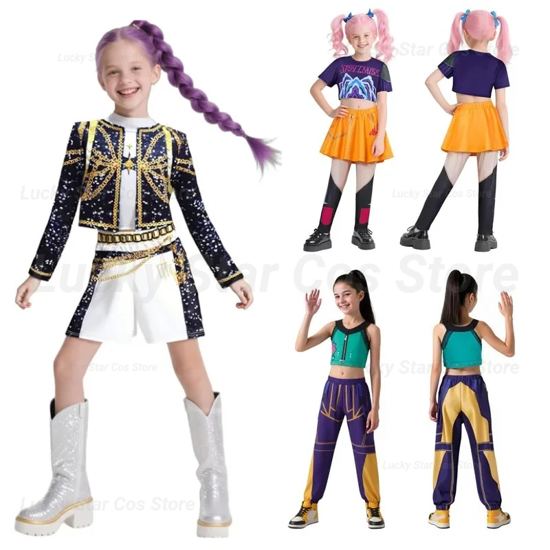 

Kids Girls Demon Hunters Cosplay k-pop Rumi Zoey Mira Uniform Suit for Halloween Performance Party Roleplay Outfits