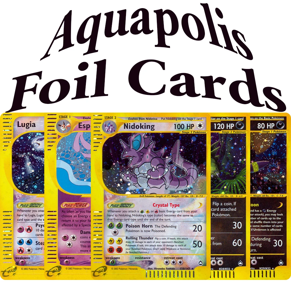 

Коллекционные карточки PKM Aquapolis (E2) Proxy Foil: Лугия, Тиранитар, Умбрейон, Нидокинг, Эсепон, Арканин, Суикун, Нинетейлс, Амфарос, Кингдра (TCG)
