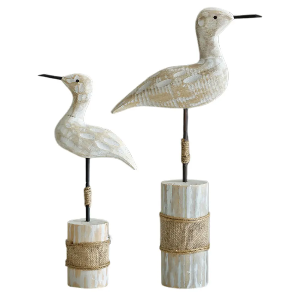

2Pcs Rustic Seagull Statue Wooden Shore Standing Sea Bird Lake Tabletop Beach Decor Nautical Coastal Accents