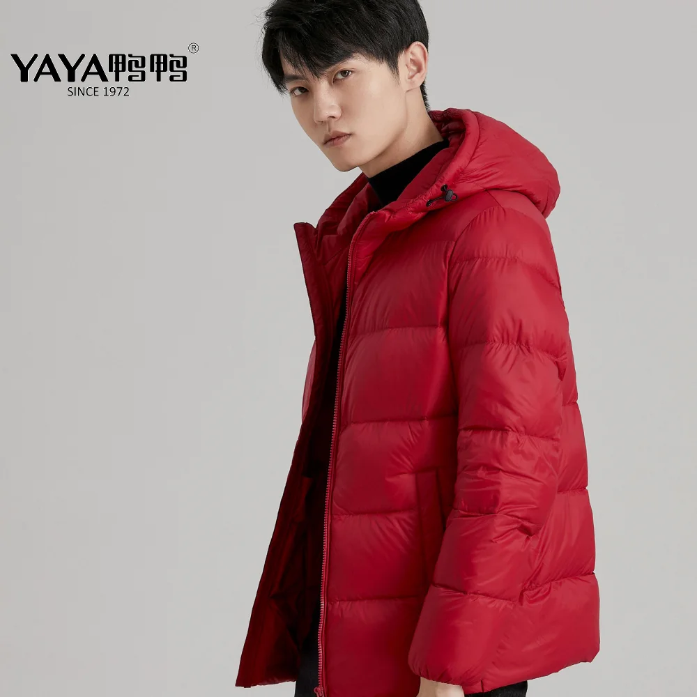 YAYA 2022 Men\'s White Duck Down Jacket Hooded European Style Winter Waterproof Light Soft Business Casual Warm Outwear