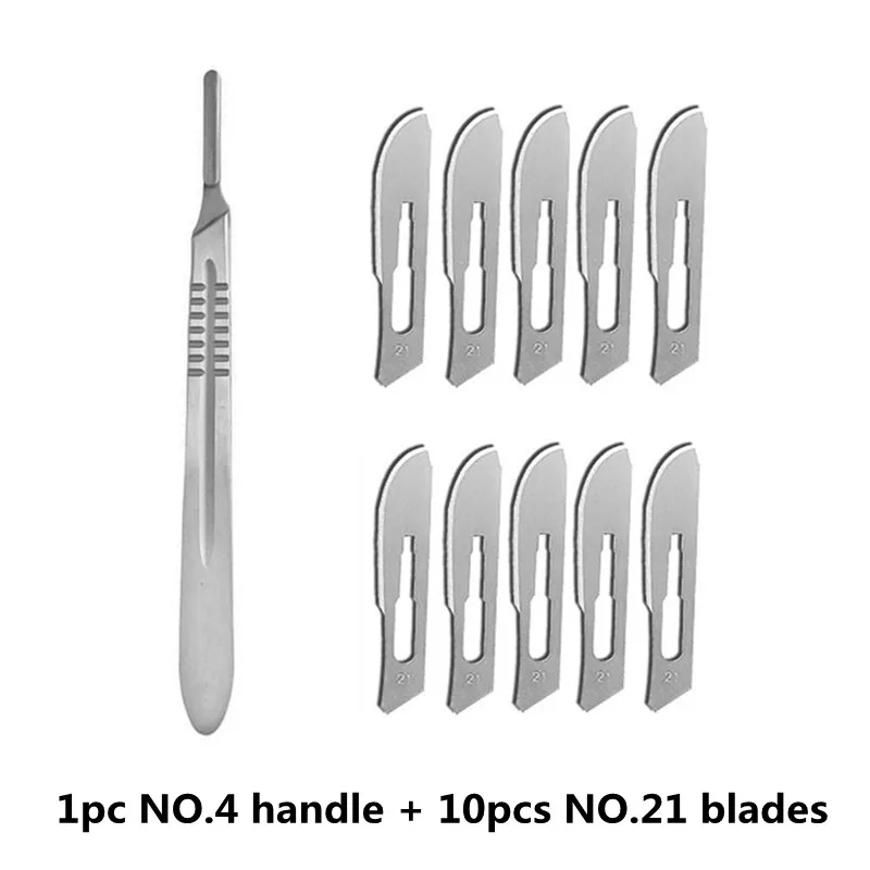 10Pcs NO.21 Carbon Steel Blade + 1pc Knife Handle Kit Carving Repair Tools Set DIY Cutting PCB Repair Animal Scalpel Hand Tool