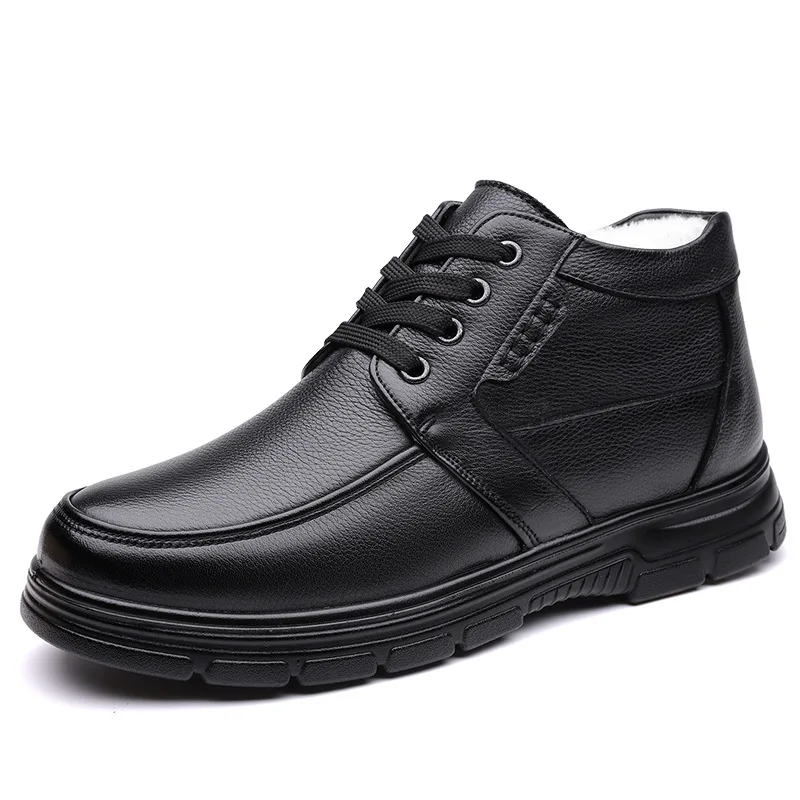 2025 Winter High-top Warm Cotton Shoes for Men Fashion Casual Black Lace Ankle Boots Male New Designer Business Leather Shoe Man