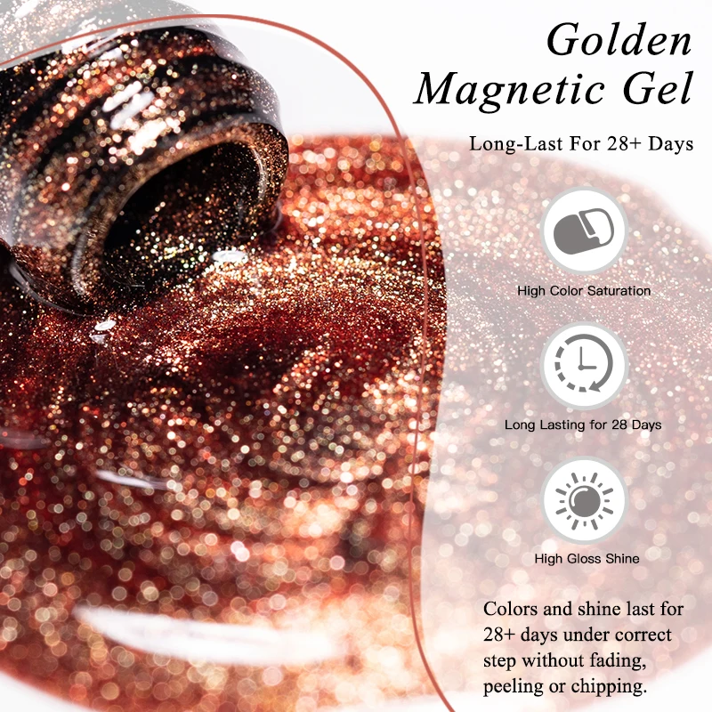 طلاء أظافر جل مغناطيسي من جولدن كات بلاتينيوم لامع ذهبي فاتح مغناطيسي شبه دائم نقع قبالة الأشعة فوق البنفسجية جل ورنيش مستلزمات الأظافر #5
