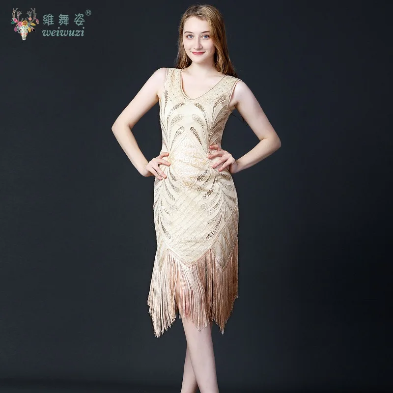 

Vintage Ball Sequin Bead Embroidered Tassel Evening Dress Elegant Sleeveless V-neck Slim Fitting Tassel Evening Dresses