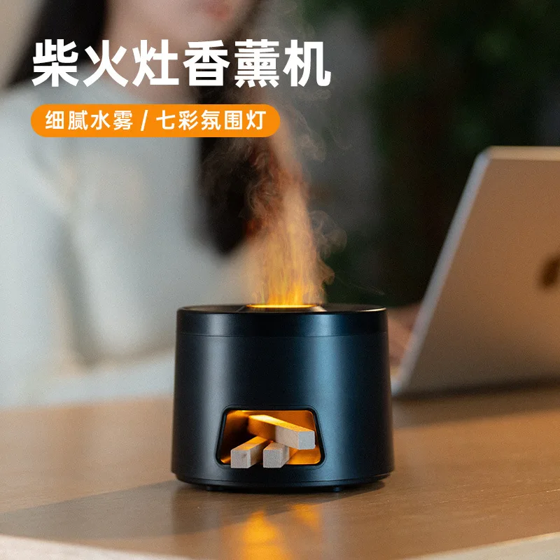 Hot Selling New Aroma Diffuser Humidifier Colorful Flame Effect Wood Burning Scent Machine Desktop Home Decor
