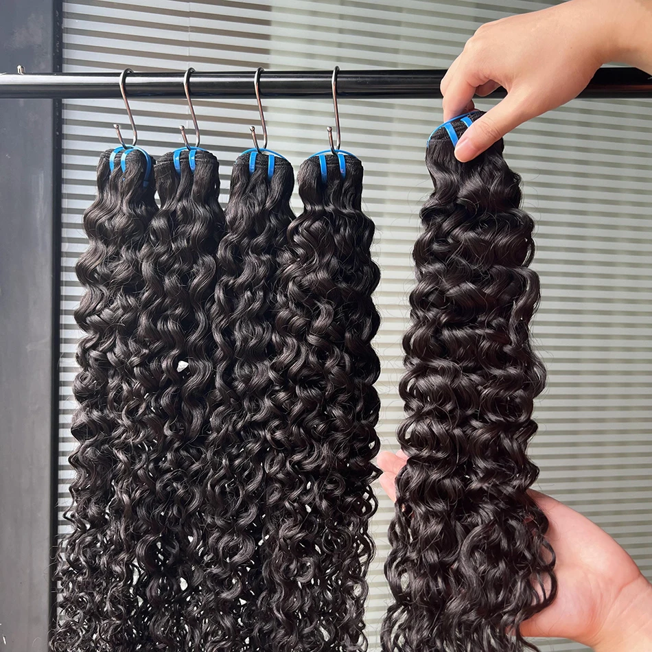 Extensiones de cabello humano 100% con ondas de agua 12A # 1B Color natural Cabello virgen crudo sin procesar mojado y ondulado para mujeres