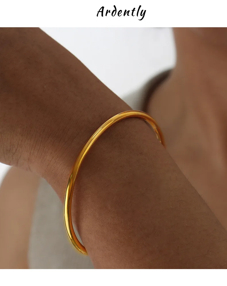 3 Teile/los Nicht Verblassen Edelstahl Armband Armreifen Für Frauen Einfache Stil Vergoldet Wasserdichte frauen Armbänder Armreif – Detail 9