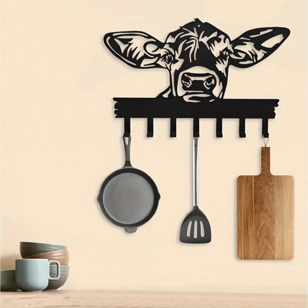 ตะขอโลหะสีดำคุณภาพสูง 1 ชิ้น สำหรับตกแต่งบ้าน - ของขวัญส่วนตัว แขวนใส่ช้อนส้อมได้ เหมาะสำหรับห้องนั่งเล่นในร่ม