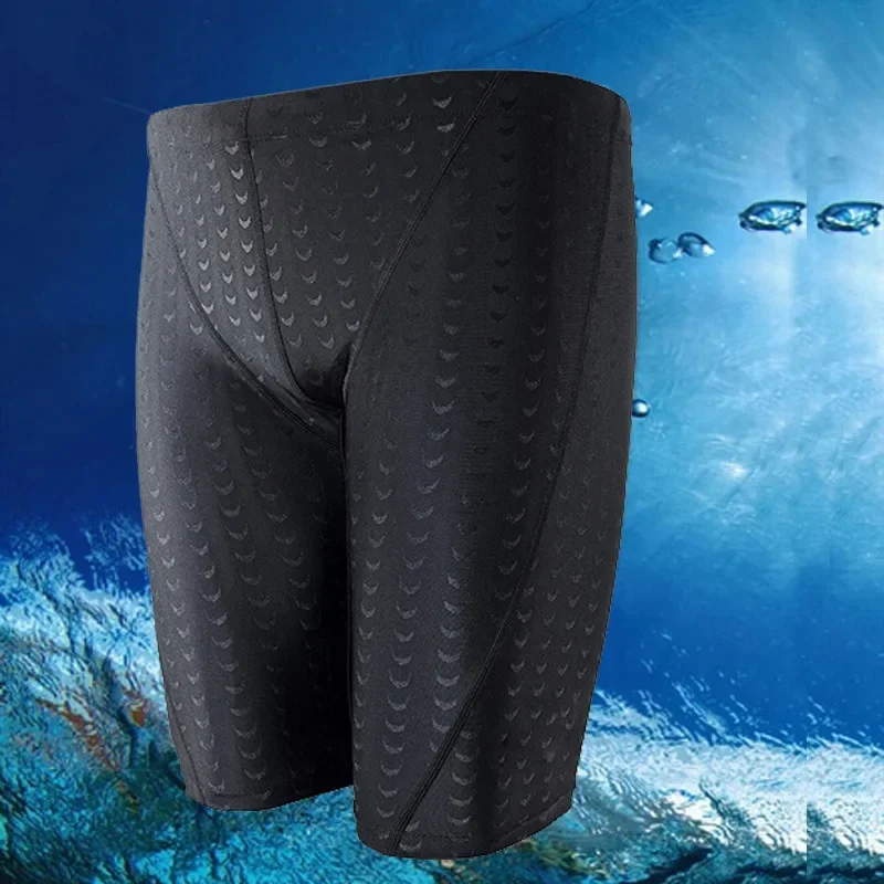 

High Quality Men Quick Dry Shark Skin Swimwear Breathable Large Size Boxer Brief Five Parts Swimming Trunks Sportswear Swimwear