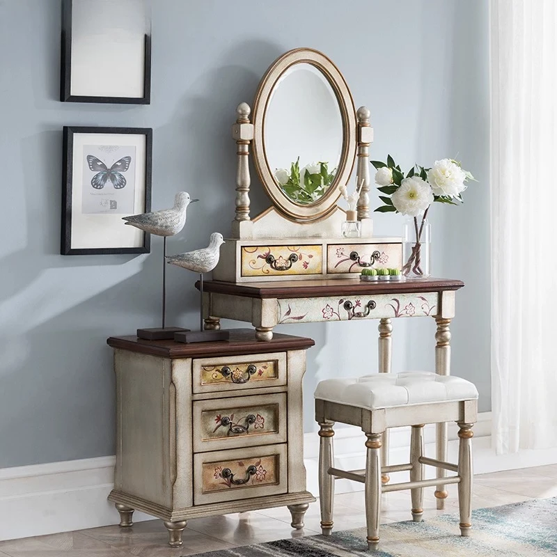 Painted Vanity Dresser Brown Retro Makeup Table Storage Integrated Dressing Table Small Apartment Cosmetic