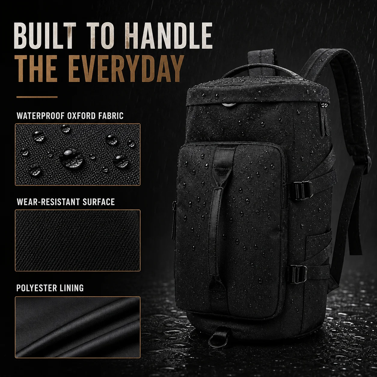 Multi-Purpose Black Barrel Backpack Durable Nylon Work Bag for Laptop Gym Clothes and Travel Essentials Premium