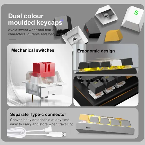 Imagen 2 del producto Teclado mecánico E-YOOSO Z11 con cable USB para juegos, interruptor rojo, 61 teclas, ruso, brasileño, portugués, para ordenador, PC y portátil