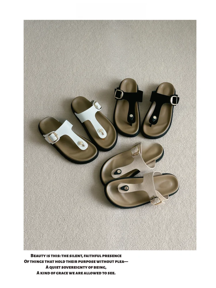 Lin Xiaohuo Saint Tropez - Sandalias de Mujer con Hebilla Metálica de Color, Tacón Bajo, Punta Abierta, Plataforma Gruesa y Correa en T