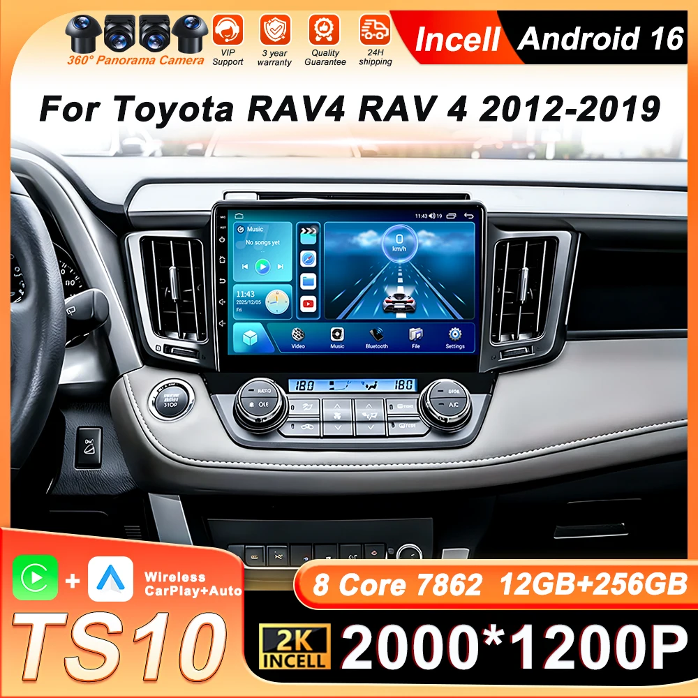 

Беспроводная автомагнитола Carplay Android 16 для Toyota RAV4 2012-2018 с GPS-навигацией, 4G, Wi-Fi, Bluetooth и сенсорным экраном