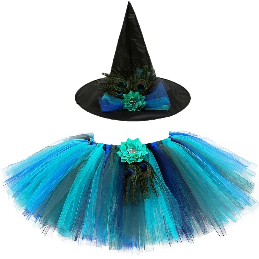 

Green Peacock Feather Tutu Skirt Fluffy Mini Tulle Skirt Toddler Girl Halloween Party Flowers Peacock Tutu Costumes 1-14Y