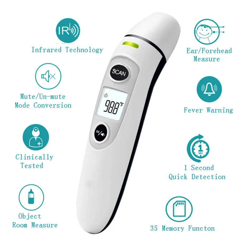 Digitale infraroodthermometer Voorhoofd Oor Contactloze thermometer Medische termometro Lichaamskoorts Temperatuurmeting voor baby's/volwassenen