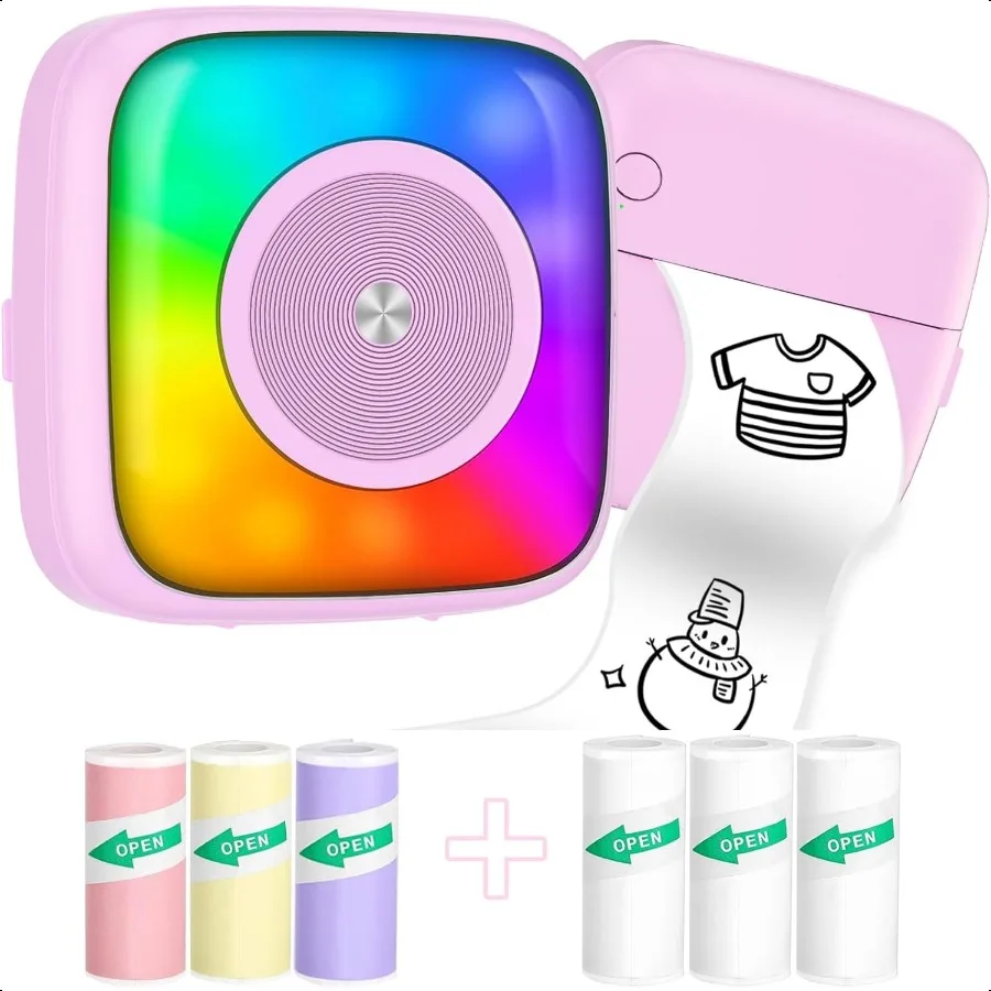 

Мини-принтер, наклейка для принтера, стручка для печати с 6 рулонами, наклейка, семь цветов, режимы освещения для DIY, скрапбукинга, путешествий, этикетка tes