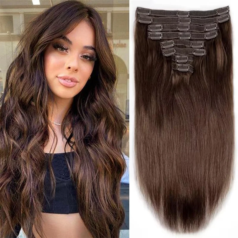 

8Pcs/Set 120G Clip In Hair Extensions Human Hair Silky Straigh Light Brown Honey Blonde Hairpiece Real Hair Full Head 12-26 Inch