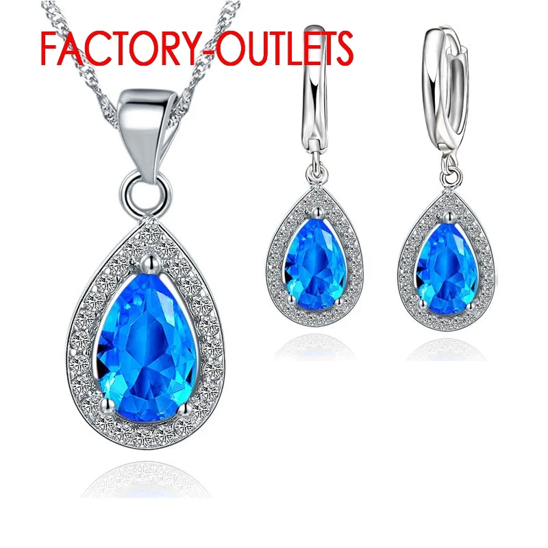 Fashion Jewelry Set Genuine 925 Sterling Silver Crystal Water Drop Design Female Party Engagement  Wholesale All Compatible