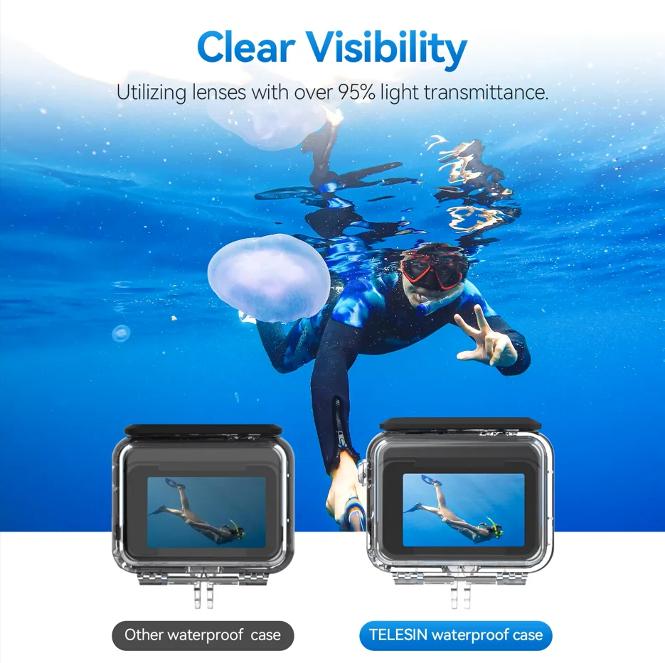 TELESIN 45M Waterproof Case for Insta 360 Ace pro 2/Ace pro Underwater Diving Housing Cover Protective Accessory for Action Came