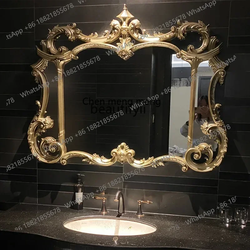 

cqyFrench retro carved bathroom mirror wall-mounted washstand vanity mirror special-shaped porch decorative mirror