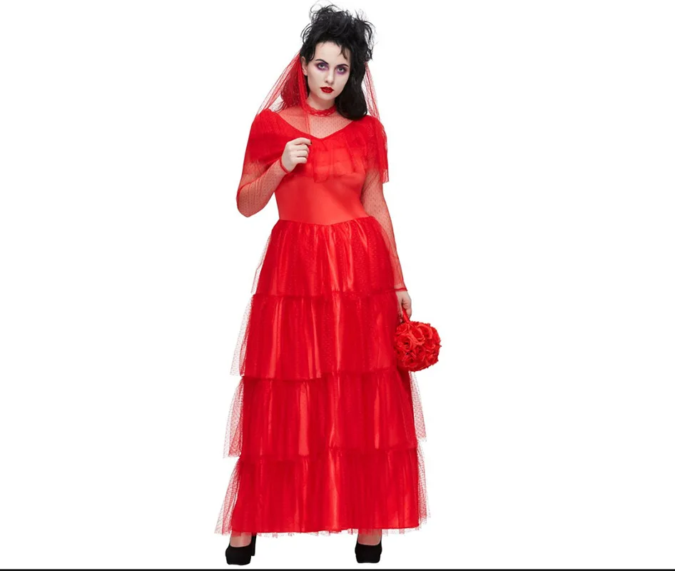   Loween Red Me جديد شبح فتاة زومبي العالم السفلي العروس حجم كبير كوس أداء زي الإرهاب شبح التقليدية...