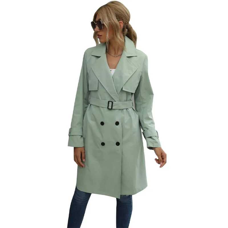 Autumn and Winter Women's Double-breasted Fashion Casual Lapel Mid-length Trench Coat