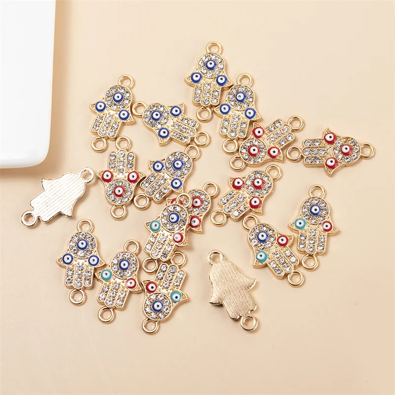 Trendy 10pcs/lot 14*24mm Gold Color Fatima Hand Eyes Charms Connector DIY Earrings Bracelet for Jewelry Making Findings