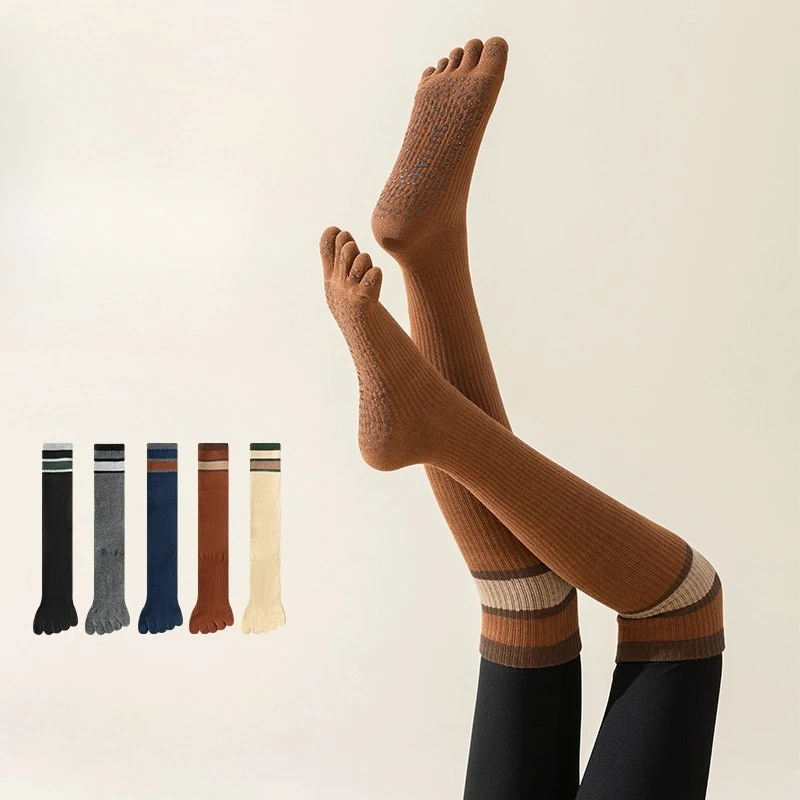 5 пар противоскользящих женских чулок, компрессионные носки выше колена, женские носки с пятью пальцами, нескользящие носки для йоги, пилатеса