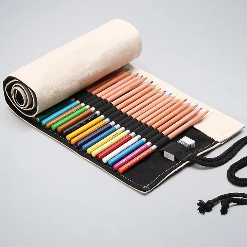 กระเป๋าดินสอม้วนกล่องใส่ดินสอไปโรงเรียนผ้าแคนวาสแบบมีรูขนาด36/48/72รูสำหรับเด็กผู้หญิงเด็กผู้ชายกล่องกระเป๋าดินสอแบบพกพาขนาดใหญ่อุปกรณ์เครื่องเขียน