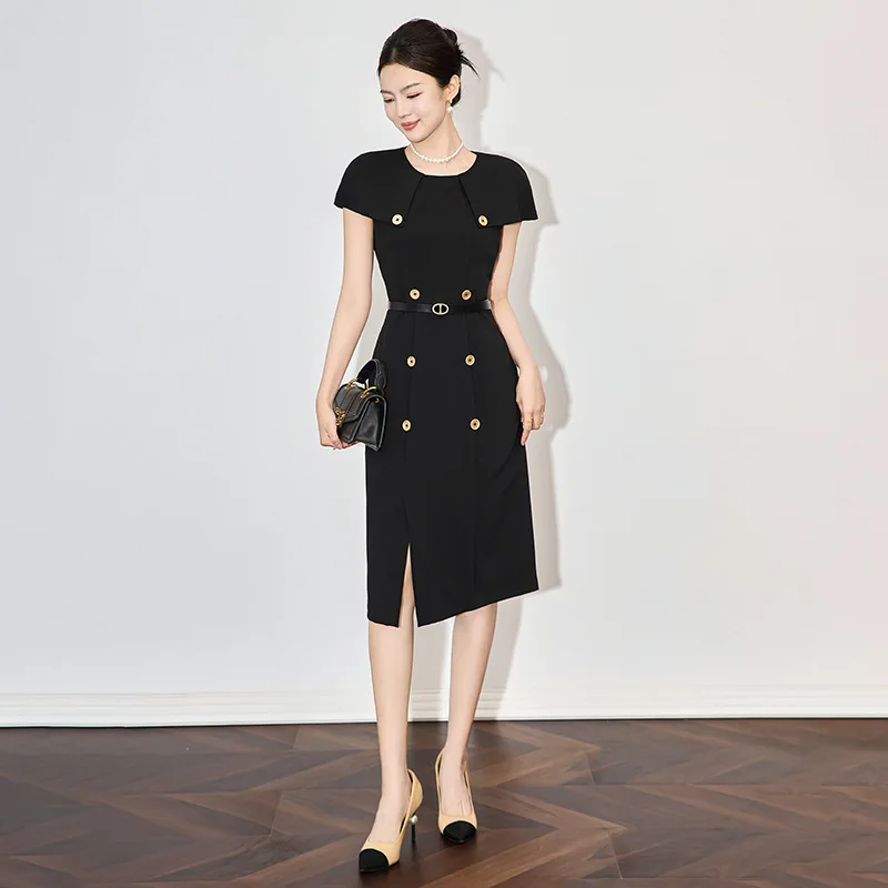

2502611 -Shenzhen Nanyou French Style Elegant Workplace Cape Short Sleeve Waist Slimming Light Luxury Goddess Dress