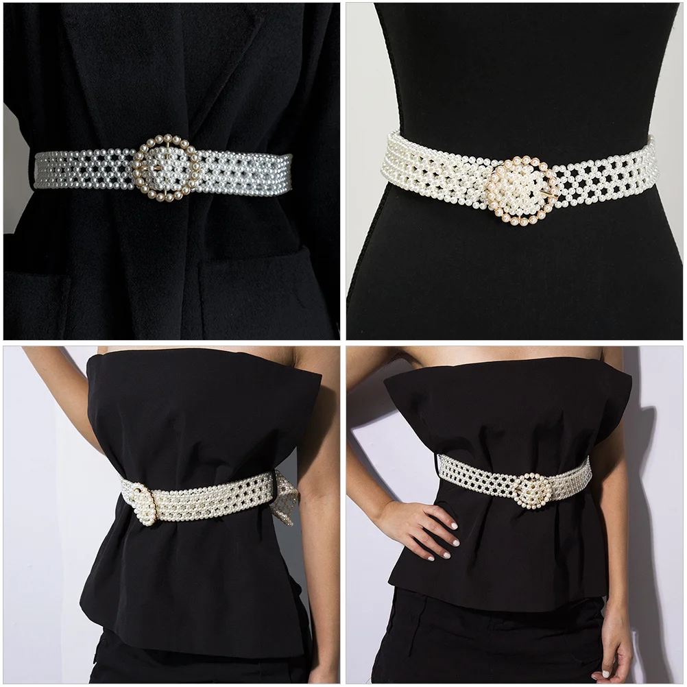 1 قطعة حزام خصر نسائي لؤلؤي حزام خصر أنيق حزام ملابس مزخرف حزام خصر أنيق للنساء #4