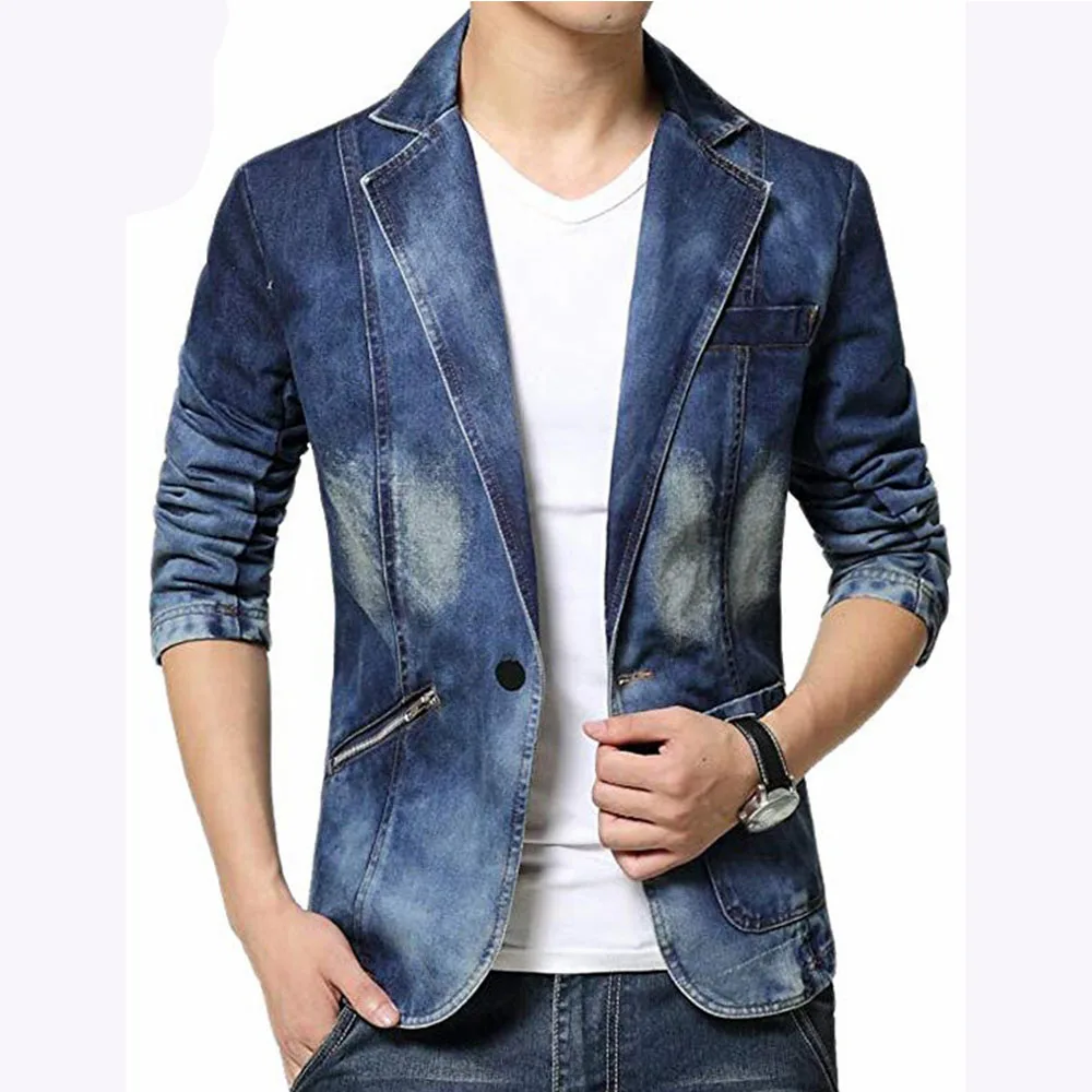 

Wholesale Hot Selling Blazer Men's Jacket Fashion Slim Washed Street Wear Trendy Denim Jackets for Man
