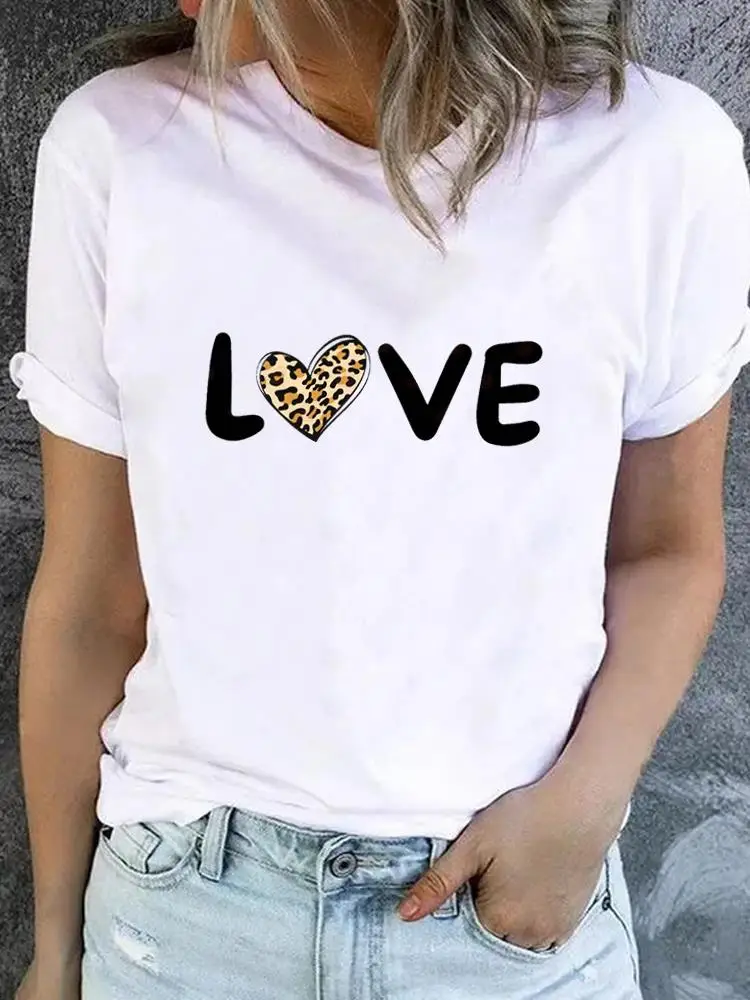 

Love Leopard 90s Trend Cute Graphic T-shirt Ladies Print T Shirt Short Sleeve Clothes Women Clothing Fashion Basic Tee Top